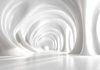 Fototapeta premium Ethereal Abstract Architecture with Smooth Curves Featuring Bright White Interior and Soft Light Enhancing Depth and Space in Futuristic Design Concept