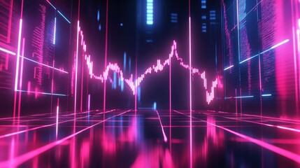 Fototapeta premium Vibrant neon cityscape with illuminated buildings and bright neon lines at night