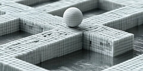 Abstract 3D Grid Maze with Sphere
