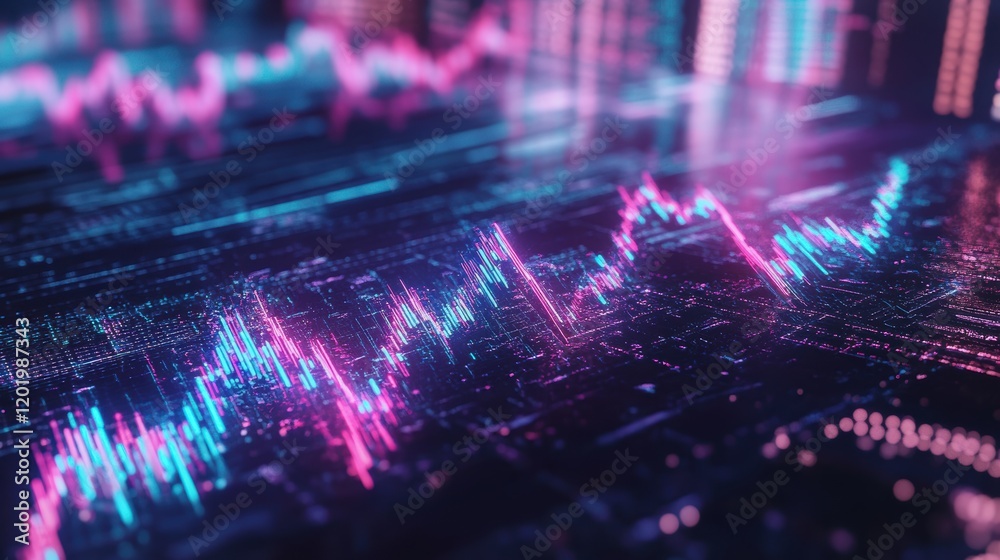 Poster digital wave of light flowing on a dark background creating an abstract visual effect