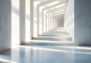 Obraz premium Ethereal Interior Space with Geometric Shapes and Soft Light Creating a Calm Ambiance Ideal for Modern Design and Minimalist Aesthetic Applications in Various Projects