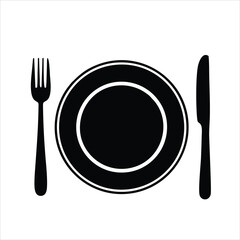 Plate, fork and knife icon concept. Plate, fork and knife vector linear illustration, symbol, sign, plate knife fork icon, fork plate icon Eps10, plate fork icon