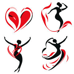 Obraz premium Valentine's Day themed designs featuring dancing silhouettes and heart shapes
