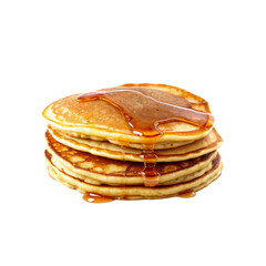 Golden Syrup Pancakes: A stack of fluffy pancakes drenched in golden syrup, capturing the essence of a delightful breakfast treat. The warm.