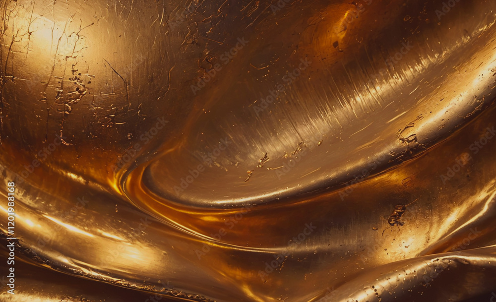 Poster a gold colored surface with a shiny texture. the surface is curved and has a shiny appearance. the i