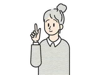 人差し指を上げている女性