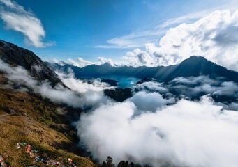 Stunning aerial view of Mount Rinjani National Park in Lombok, Indonesia