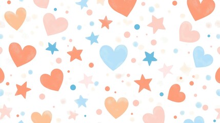 Pastel hearts stars dots pattern, seamless repeat, textile design