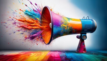 colorful megaphone painting promoting communication and ideas
