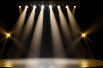 round gold stage showcase platform with shimmering bokeh light background