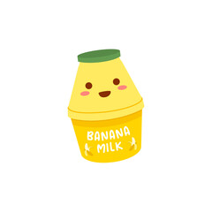 Cute Korean Banana Milk Bottle with Face. Cartoon Character Illustration