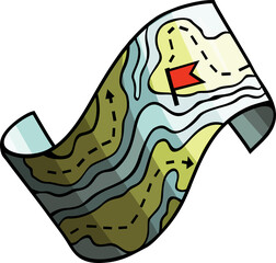 Cartoon funny Topographic Map with Contours and Red Flag