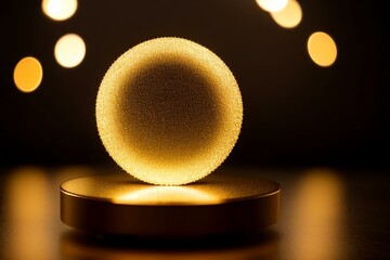round gold stage showcase platform with shimmering bokeh light background
