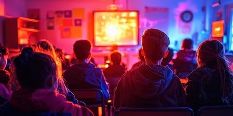 Children in Classroom with Colorful Lights