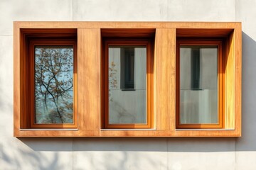 Modern Building Triple Wooden Window Reflection
