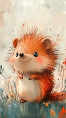 Adorable hedgehog in a whimsical autumn setting.