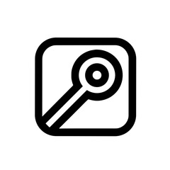Minimalistic black-and-white line art icon of a key within a rounded square