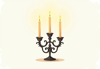 Fototapeta premium Ornate Candelabra Clipart Three Candles Soft Warm Lights Gentle Shadows Cozy Sticker Icon Pastel Background Simple Illustration 