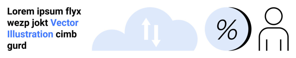 Blue cloud with arrows, percentage symbol, and human outline. Ideal for technology, analytics, cloud computing, user data, finance, statistics, and UX design. Landing page