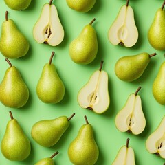A close up of green pears with one cut open