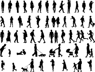 people full body illustration standing with varios activties element set silhouettes