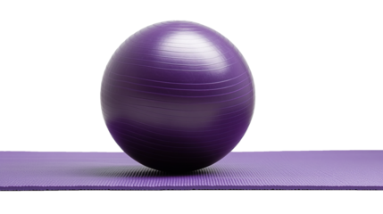 Purple Yoga Ball Resting on a Purple Mat: A Serene and Harmonious Scene Against a Clean White Background