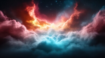 Obraz premium The stunning image depicts a vibrant array of cosmic clouds in deep space, showcasing the magnificent colors of the universe, inspiring awe and wonder.