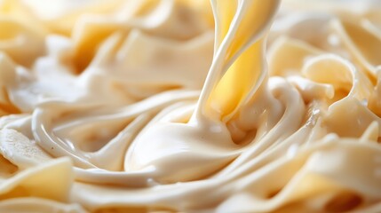 An artistic representation of creamy pasta swirling together, emphasizing the culinary delight and creativity involved in crafting this beloved dish.