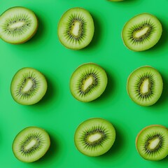 Fototapeta premium A close up of a green kiwi fruit with a green background