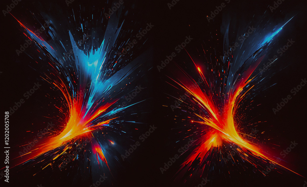 Aufkleber two images of fire with blue and red colors. the blue color is on the left and the red color is on t