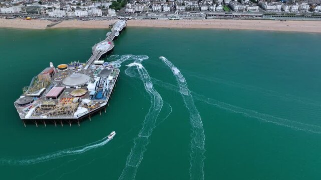 Aerial view of marina and blue waters of Brighton and Hove, East Sussex, UK