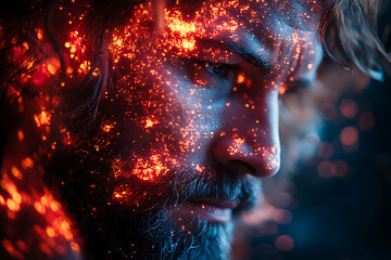 A futuristic depiction of Jesus Christ with cyberpunk elements, featuring a glowing divine aura, blending spirituality with technological innovation and modern aesthetics.