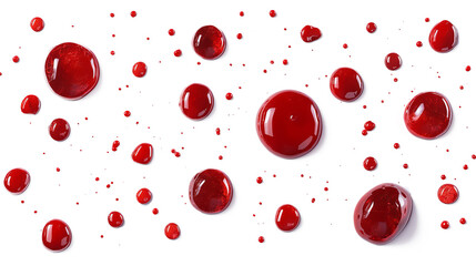 Realistic Blood Splatters of Various Sizes on a White Background: A Bold and Intense Visual