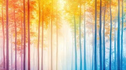 Fototapeta premium A magical forest scene with soft golden light streaming through pastel-colored trees