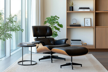 Iconic Lounge Chair with Ottoman in Modern Room.