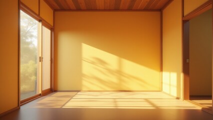 Obraz premium A soft glow of daylight passes through traditional shoji screens, creating a delicate interplay of light and shadows.