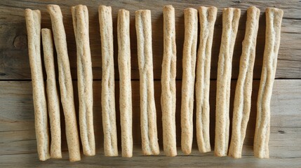 Breadsticks on wood background, food photography, snack