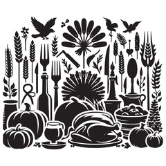 thanksgiving Silhouette, Wild turkey black silhouette vector illustration