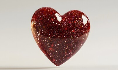Fototapeta premium Red glitter heart, glossy, shiny, love symbol.