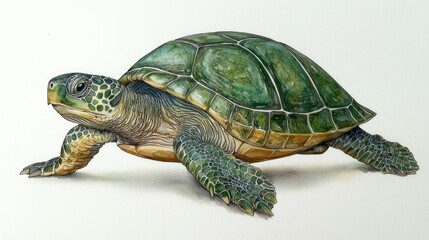 Obraz premium Watercolor Painting of a Green Sea Turtle Walking