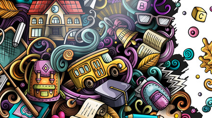 Obraz premium Back to School cartoon banner