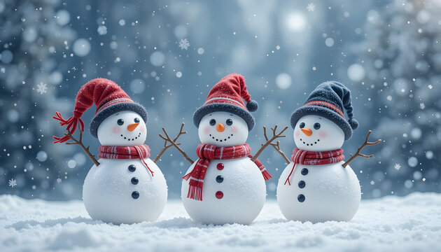 Three snowmen isolated