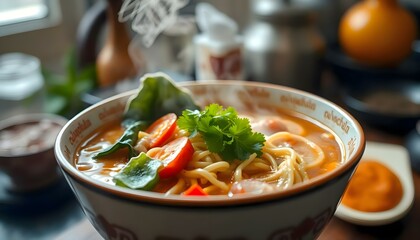 a bowl of soup with noodles and vegetables