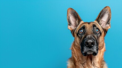 shepherd dog on aquamarine background