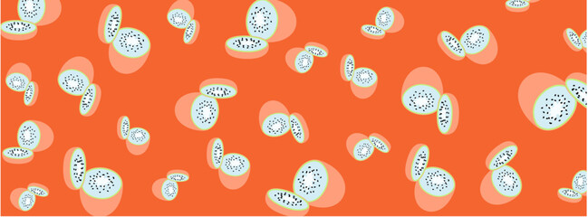 Watercolor Kiwi Slices Seamless Pattern with Soft Pastel Background
