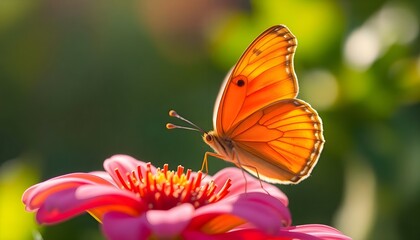 Obraz premium a butterfly sitting on top of a pink flower