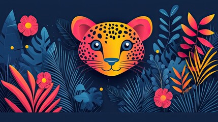 Fototapeta premium Cheetah Face Amidst Vibrant Tropical Foliage