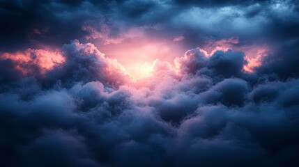 Obraz premium Dramatic Sunset Sky Above Dark Cloudscape Heavenly Light Breaking Through