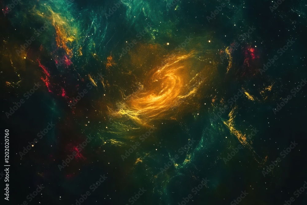 Poster colorful galaxy swirls with vibrant nebula and glowing planets in deep space. generative ai