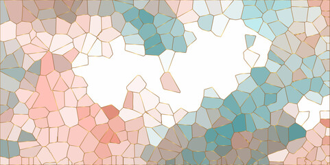 Quartz light multicolor Broken Stained Glass Background golden stoke. Abstract colorful mosaic pattern Seamless Geometric Retro tiles .Cement kitchen decor with crack floor light design.	
